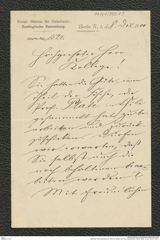 Nachlass Franz Steindachner, Brief von Möbius an Franz Steindachner (08.05.1900), Inv.Nr. 343.03, Seite 1